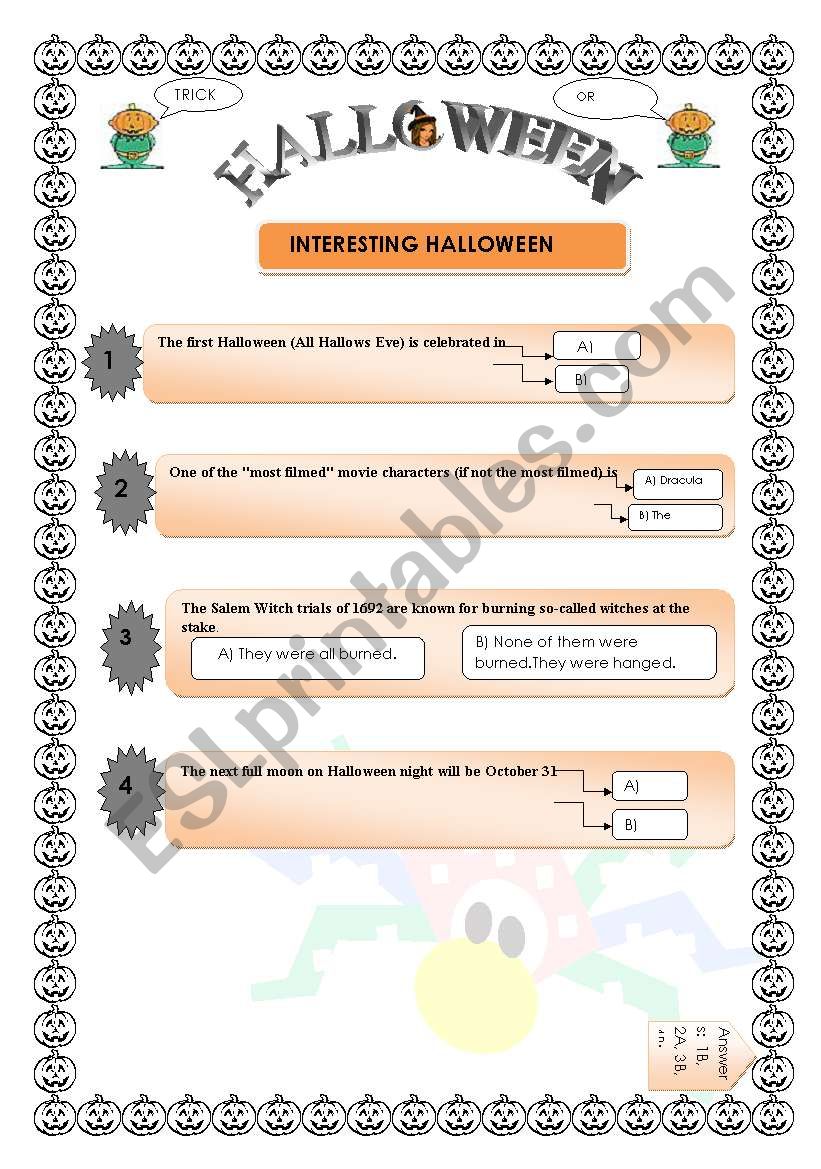 INTERESTING HALLOWEEN FACTS worksheet