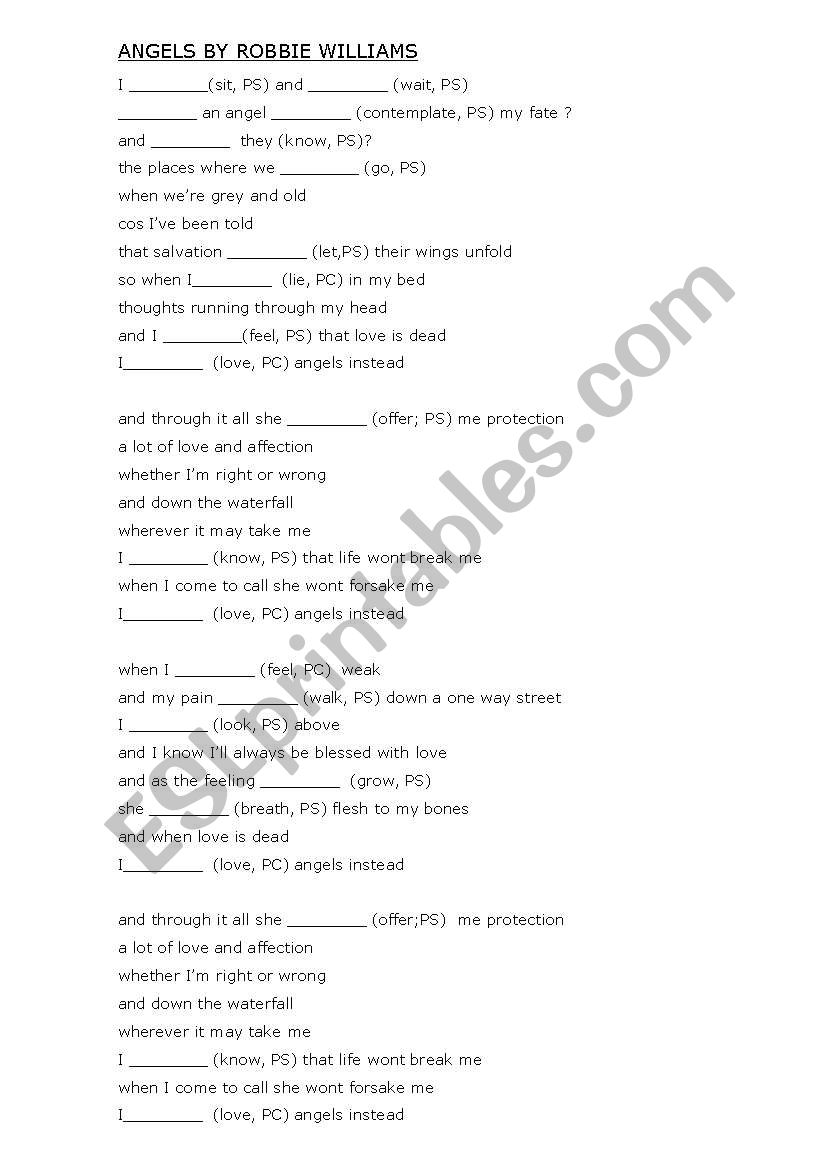 Angels by Robbie William worksheet