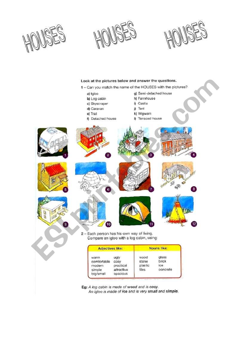 Types of houses worksheet