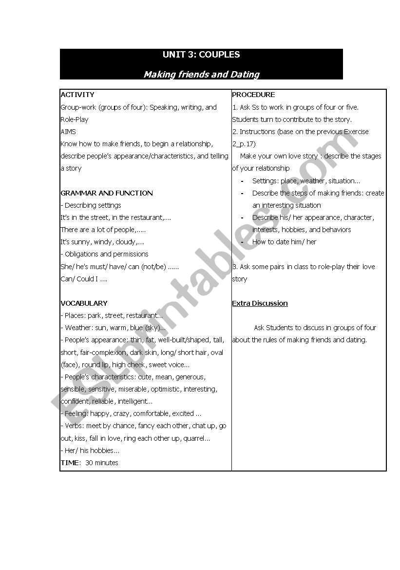 Speaking Worksheet - Couples and love