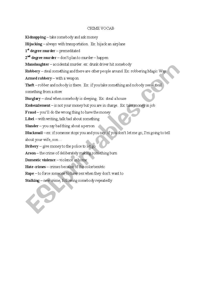 Crime Situations worksheet