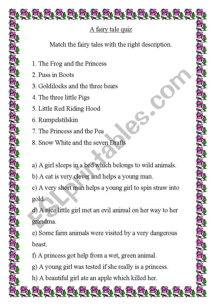 Fairy Tale Quiz worksheet