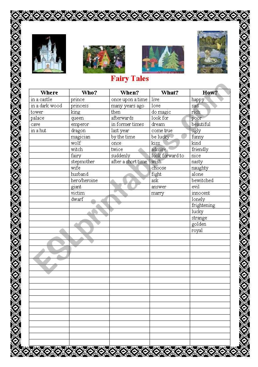 Vocabulary fairy tales worksheet