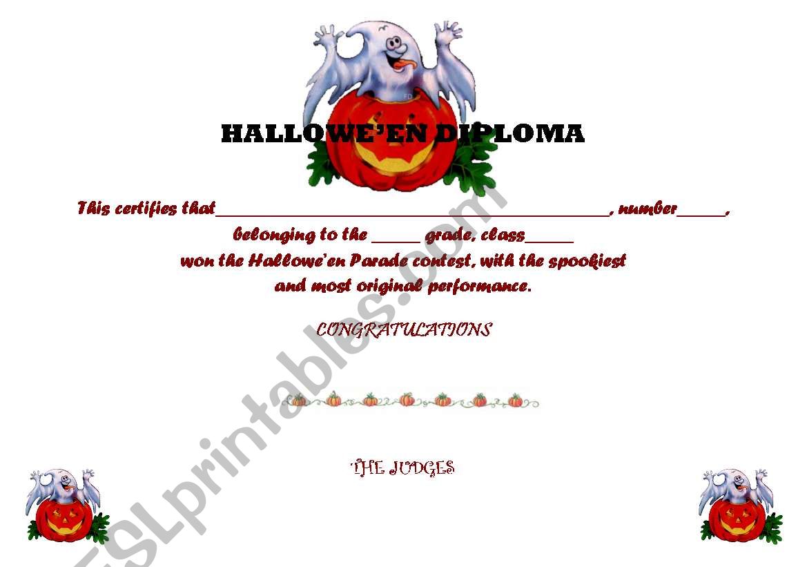 halloween award worksheet