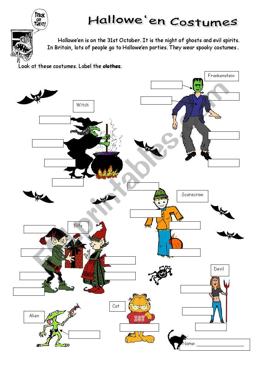 CLOTHES - Halloween Costumes worksheet