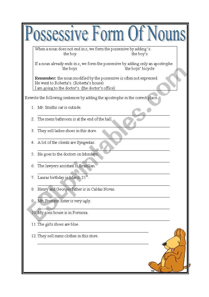 Possessive form of nouns worksheet