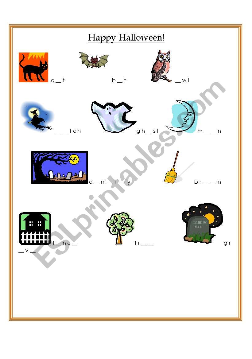 Halloween vocabluary spelling sheet