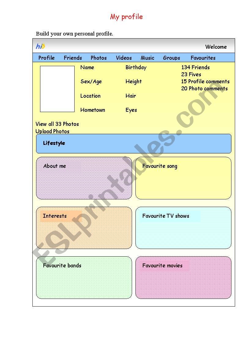 My Profile Esl Worksheet By Mariana12