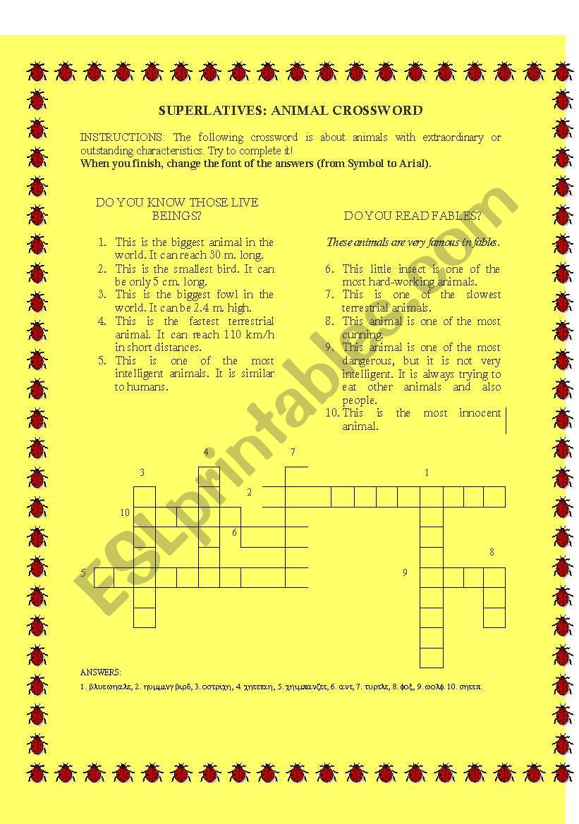 Superlatives: animal crossword