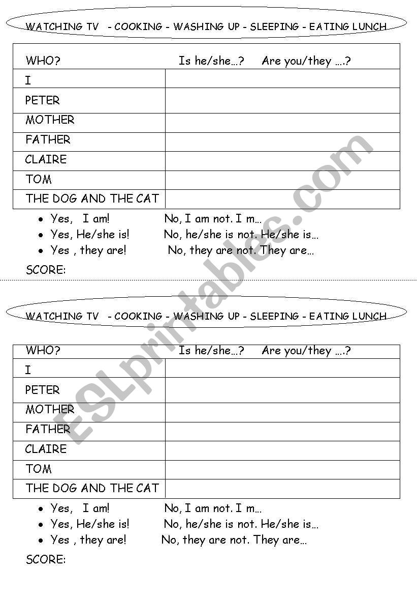 present continuous survey/battleship game