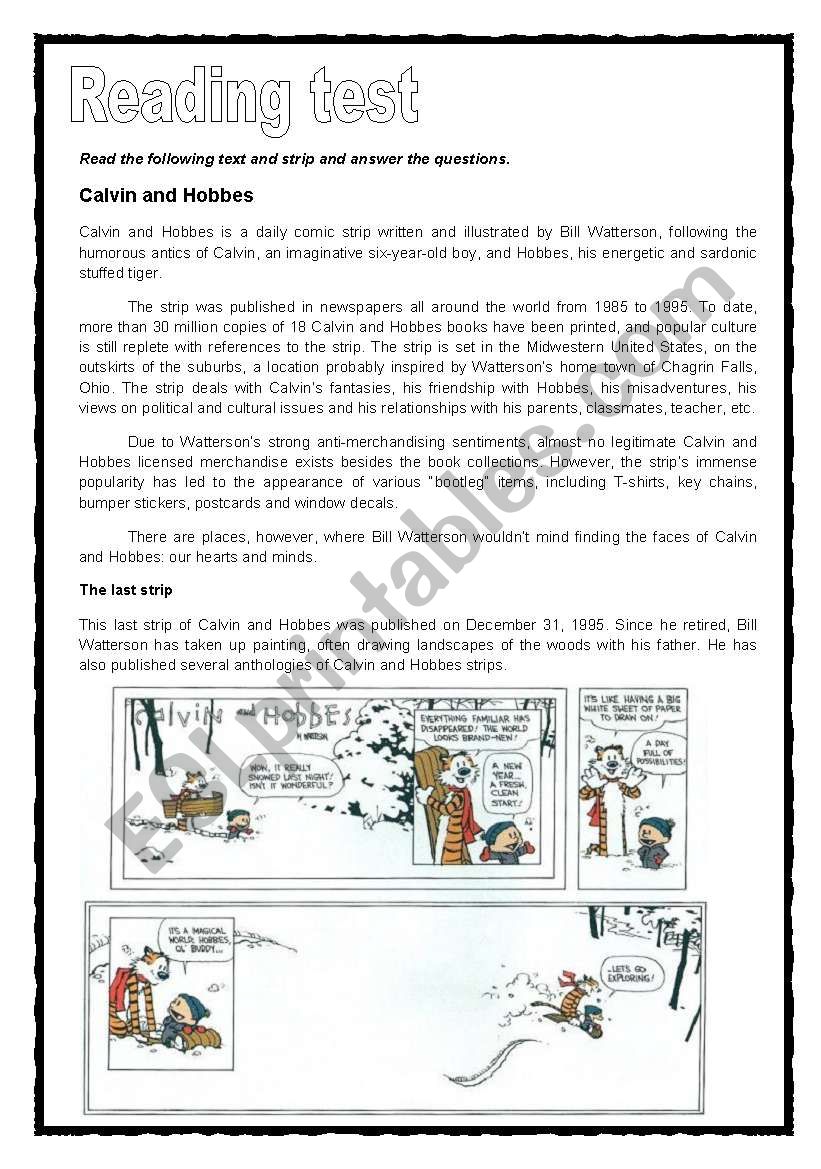 Reading Test 2 worksheet