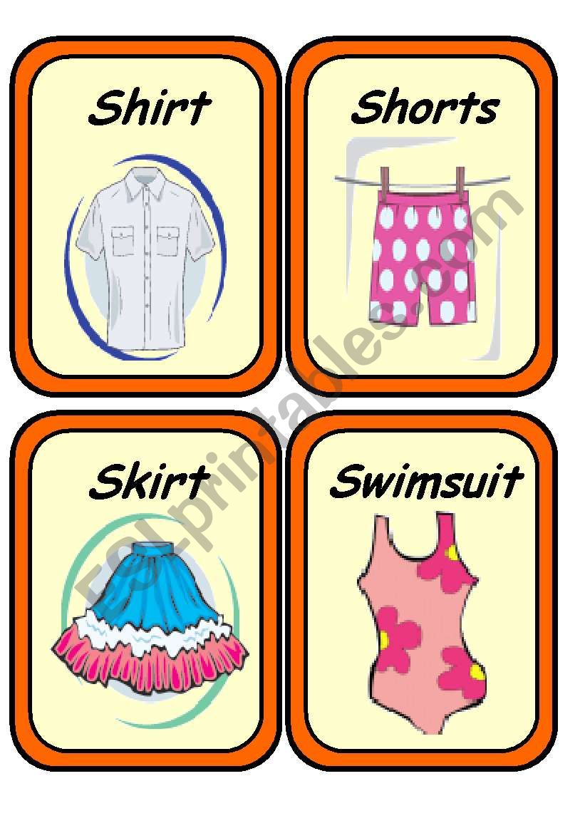 19 CLOTHES FLASHCARDS Set 1/2 worksheet