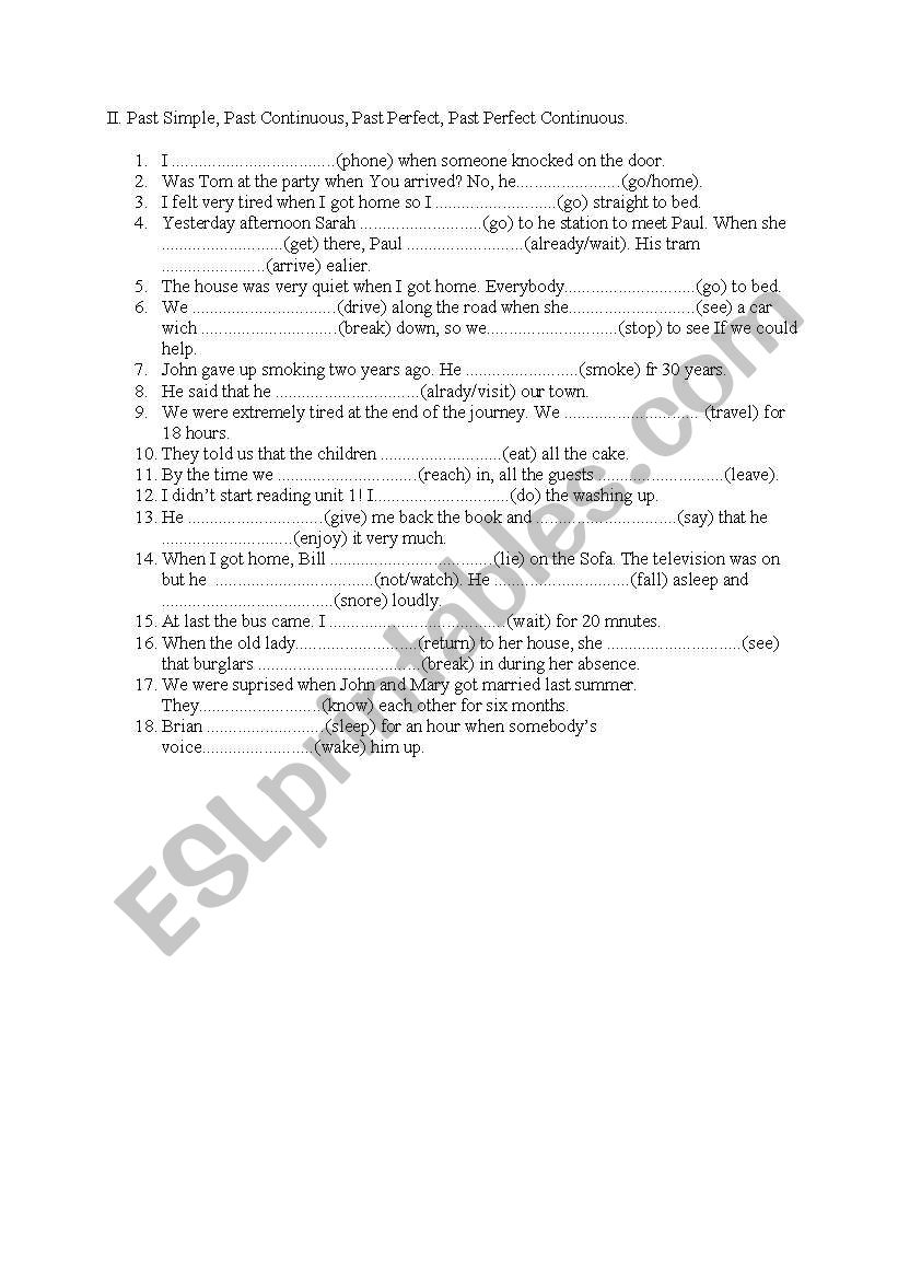 Past tenses worksheet