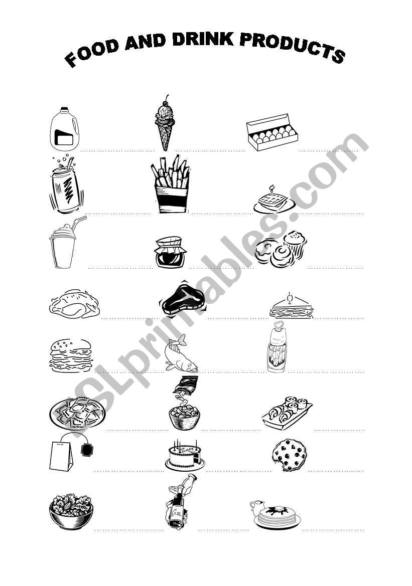 Food and drink products worksheet