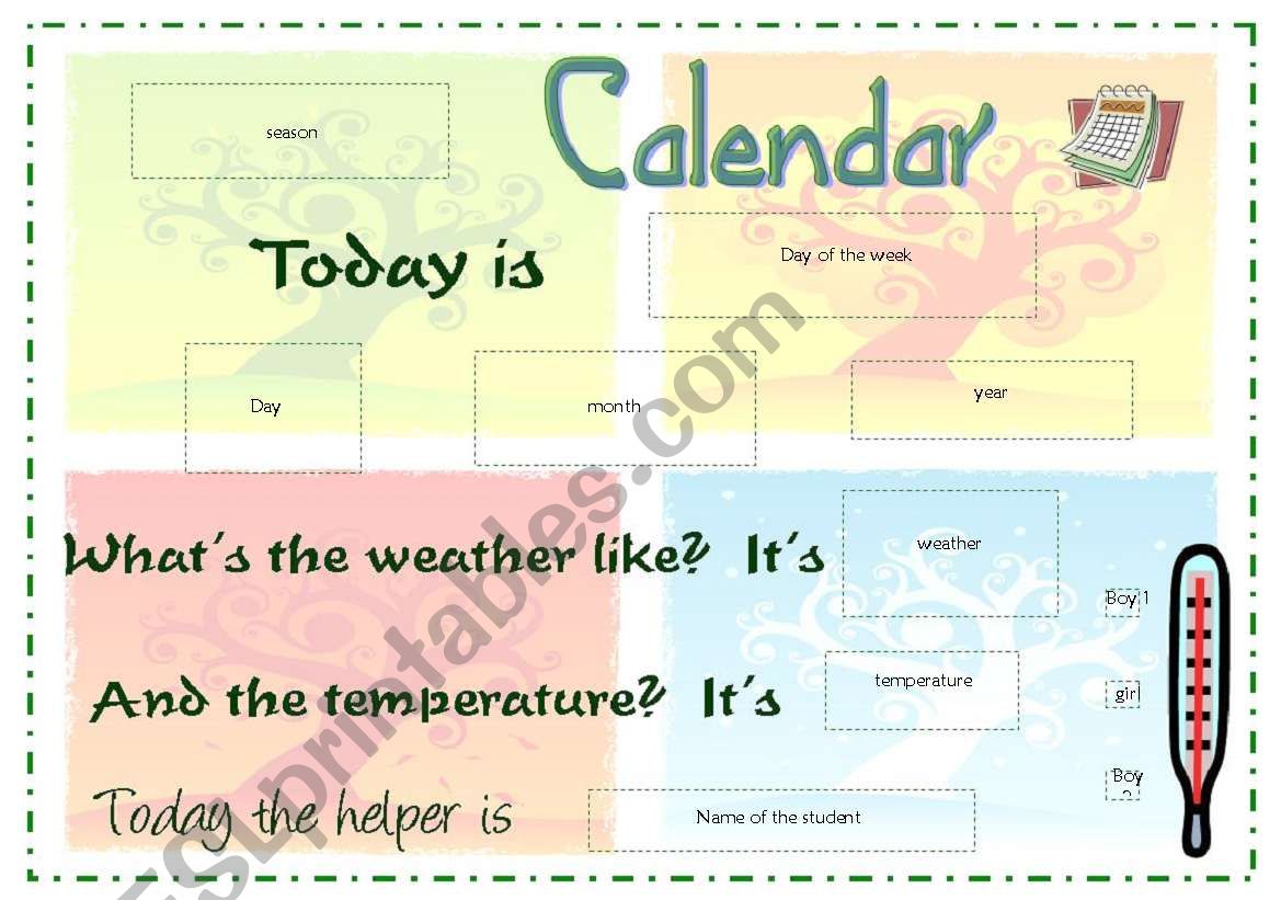 Daily Calendar - part 1 worksheet
