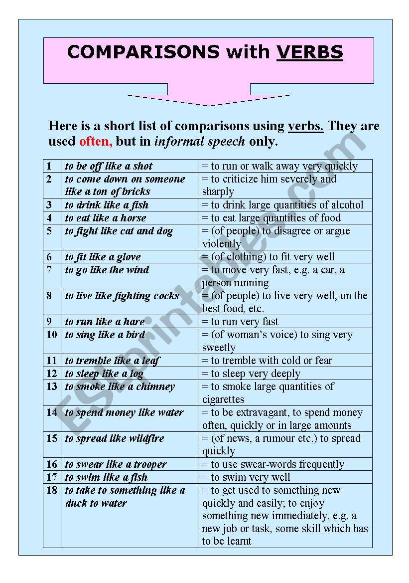 COMPARISONS worksheet