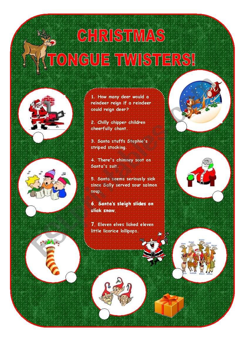 Christmas tongue twisters worksheet