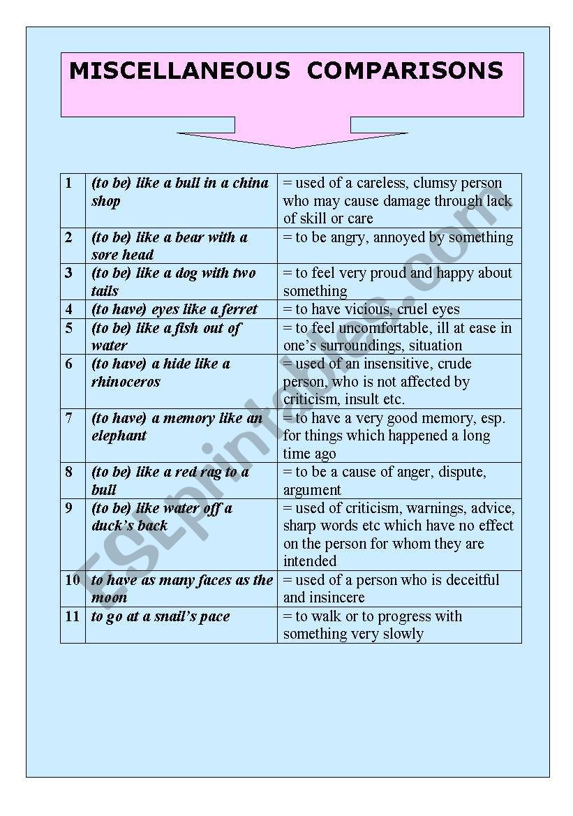 COMPARISONS (PART 2) worksheet