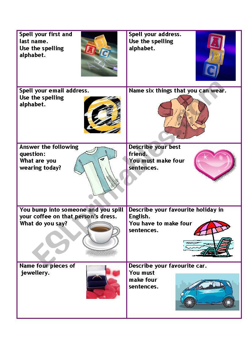  Conversation cards level A1 business 3/5