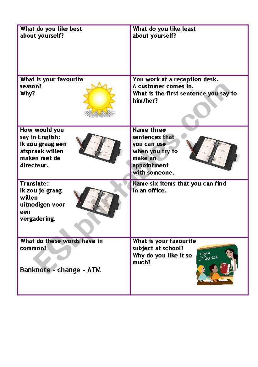   Conversation cards level A1 business 5/5