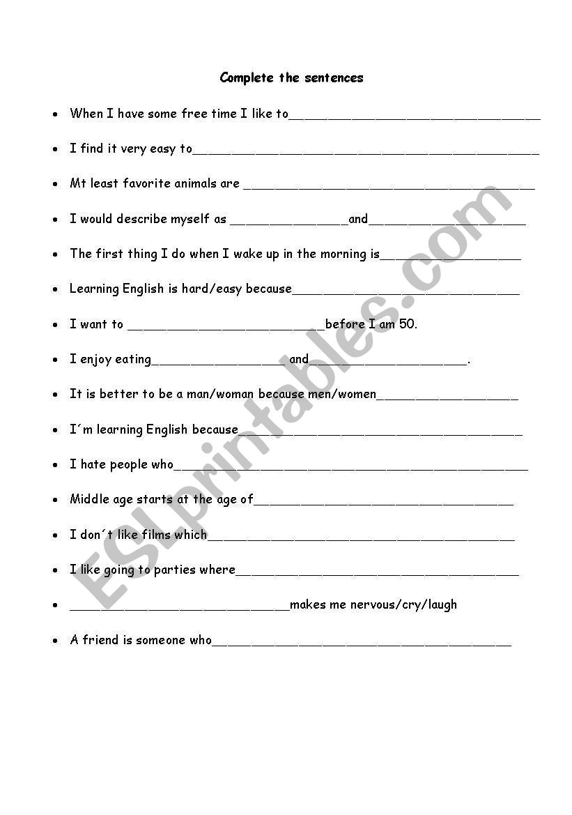 Speaking activity worksheet