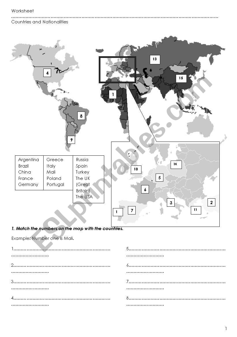 countries and nationalities worksheet