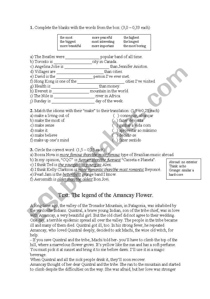 Comparative Adjetives - Reading test - Listening test - Writing test