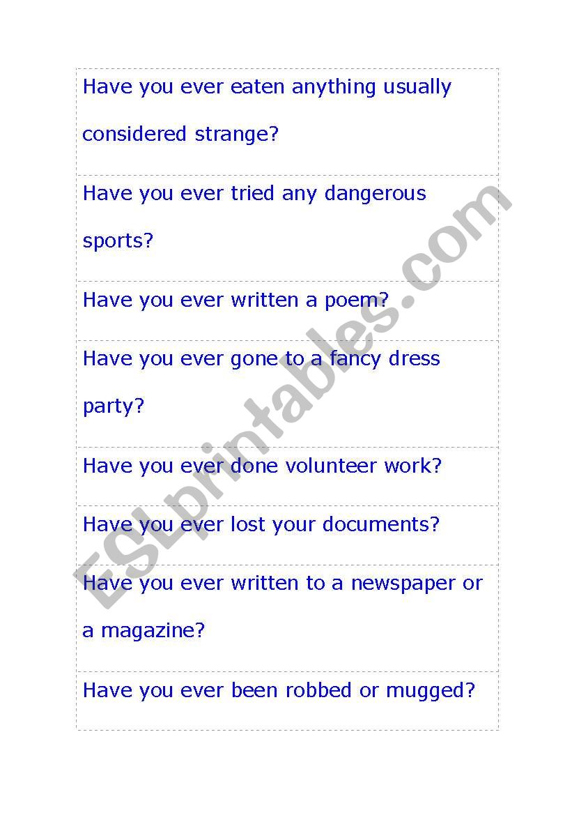 have you ever worksheet