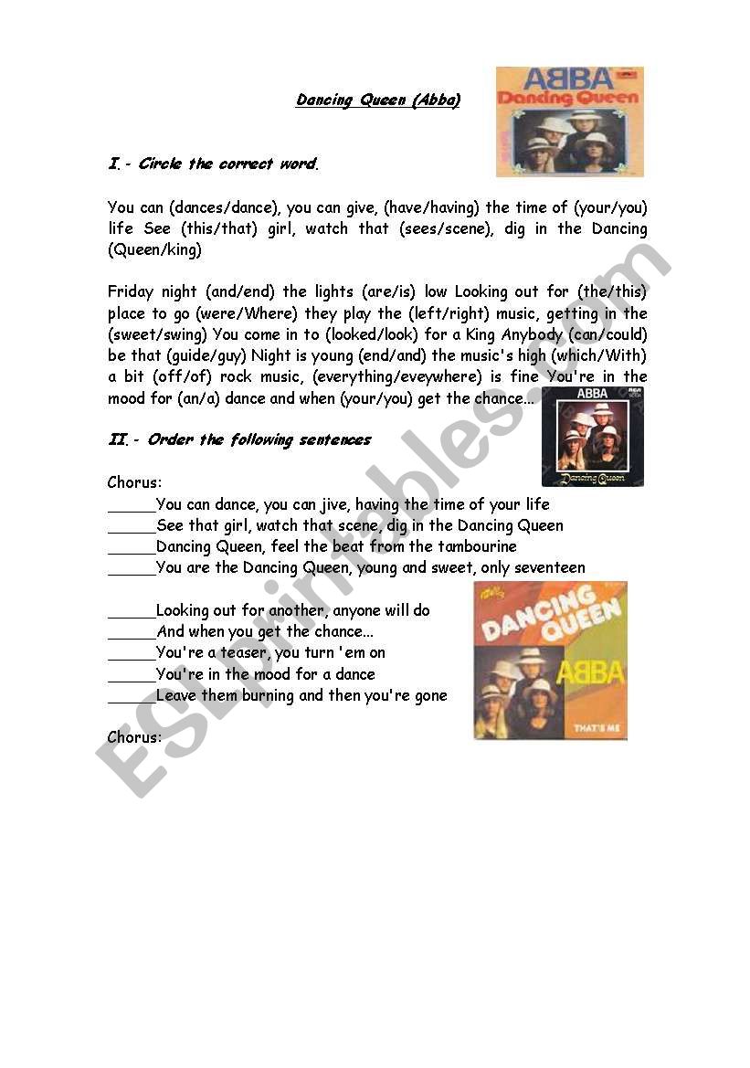 Dancing queen worksheet