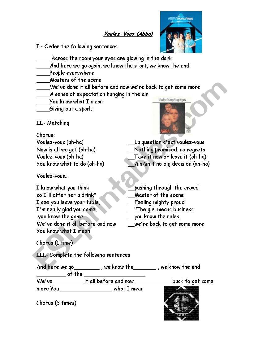 Voulez vous song worksheet