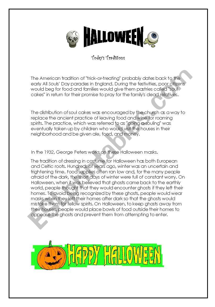 Traditions! worksheet