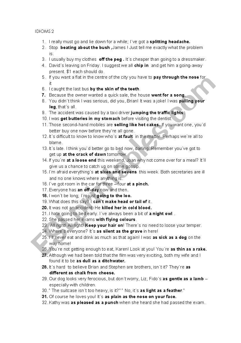 140 idioms worksheet
