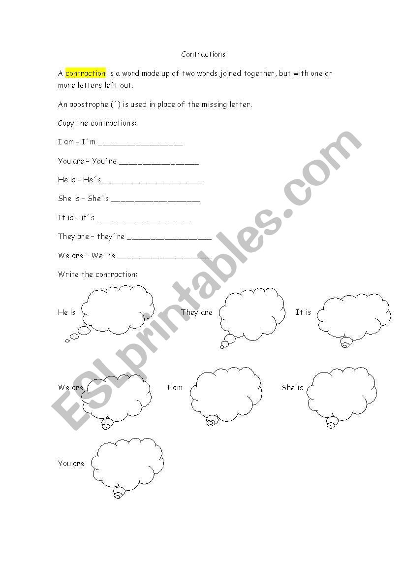 Contraction with be worksheet