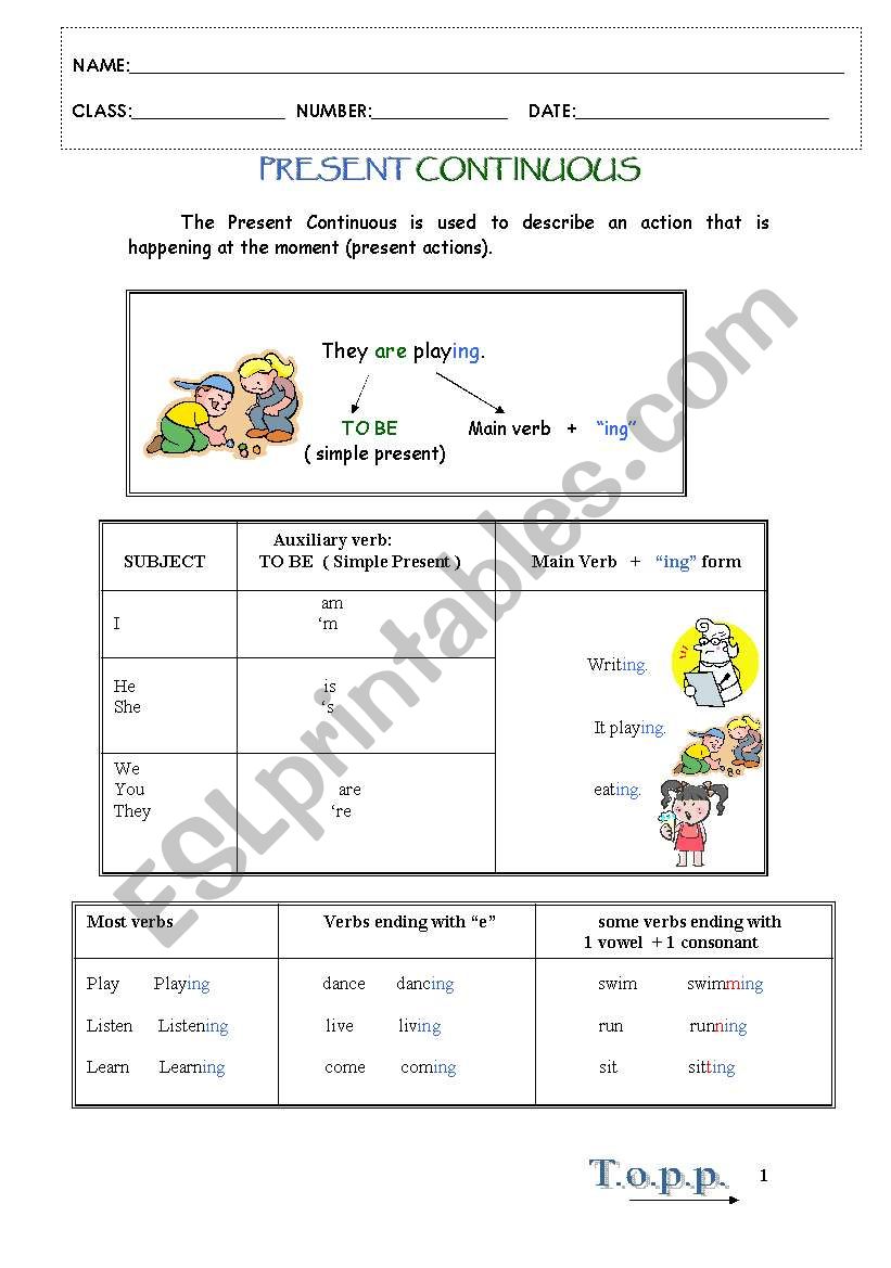 present continuous worksheet