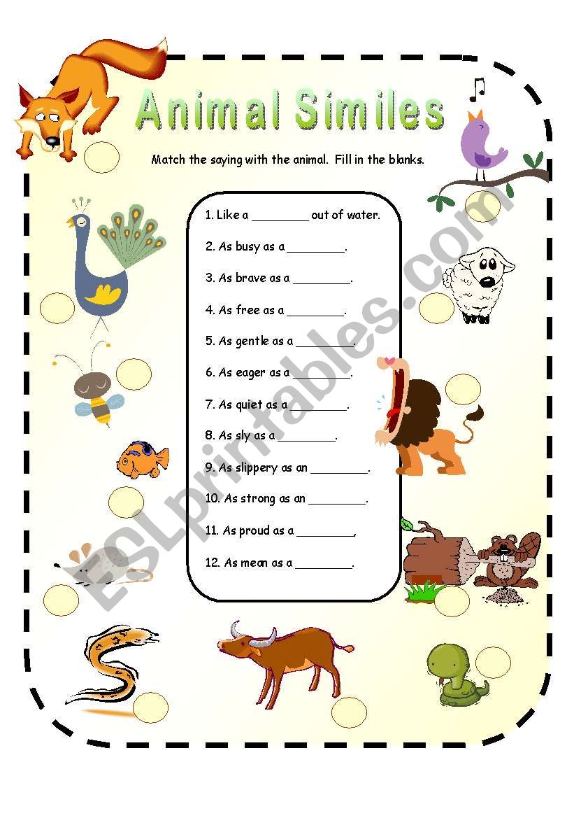 Animal Similes - ESL worksheet by Anna P