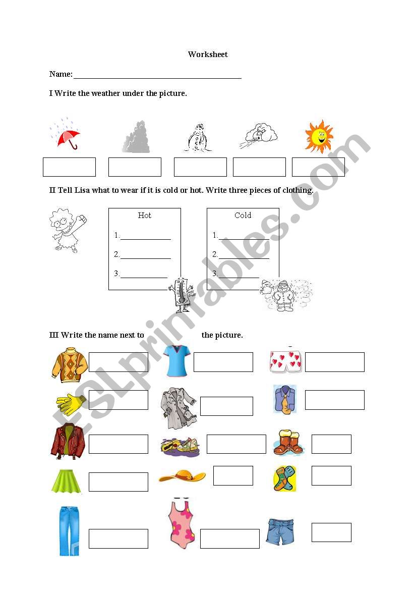 Clothes and weather worksheet