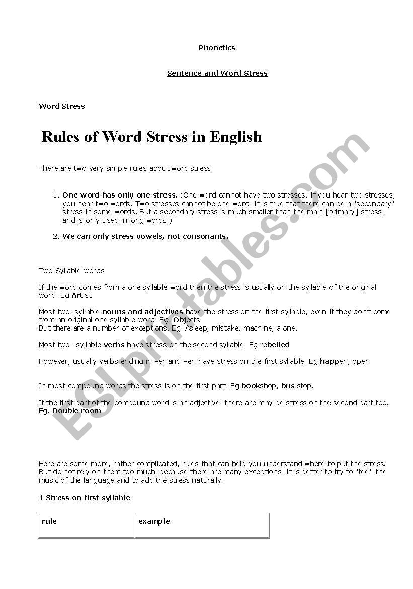 sentence stress worksheet
