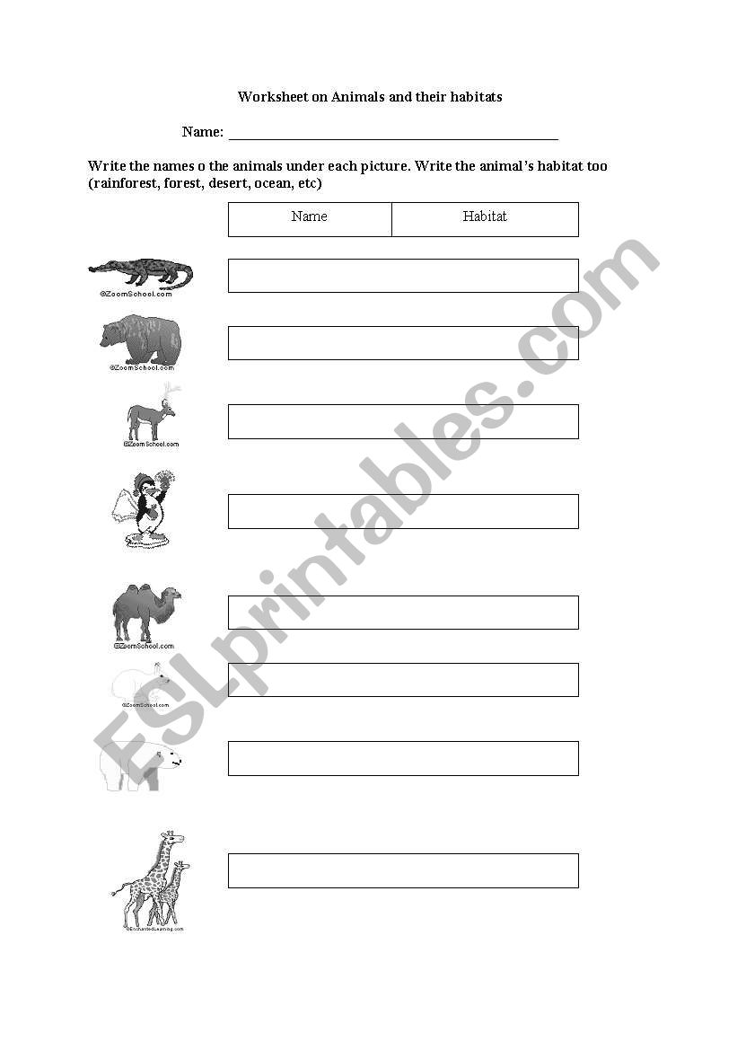 Animals and their habitats worksheet