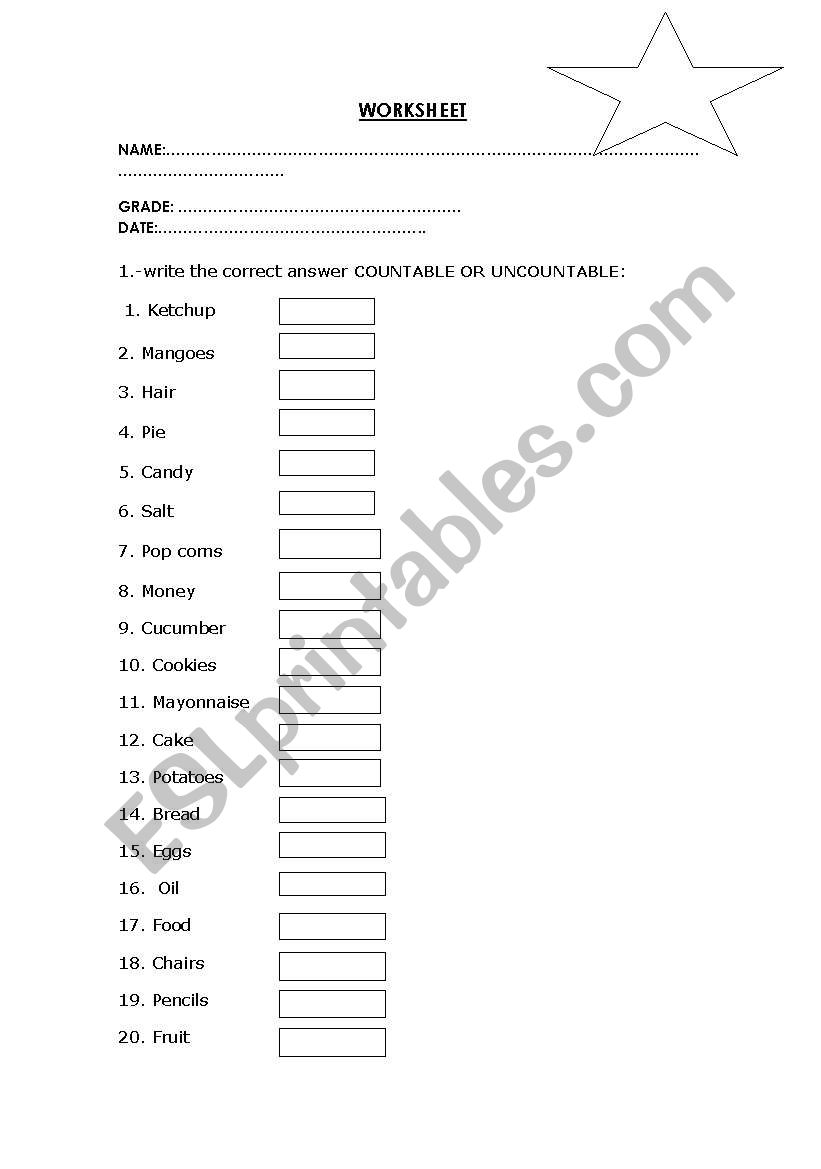 countables and uncountables nouns