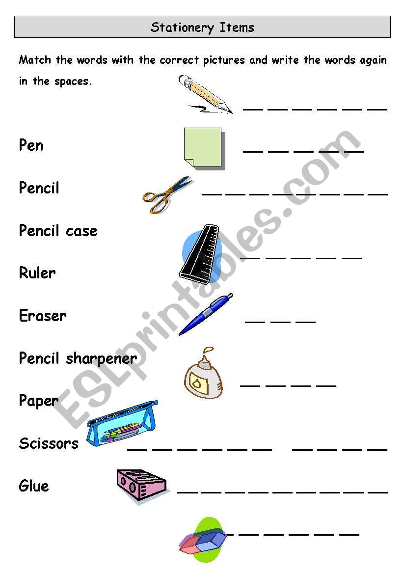 Classroom Objects - Stationery Items