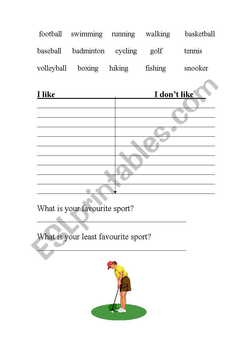 My favourite sport.... worksheet