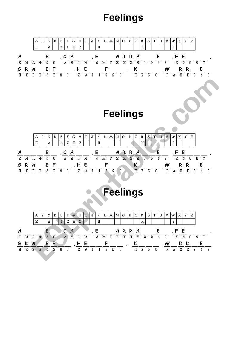 Feelings cryptogram worksheet