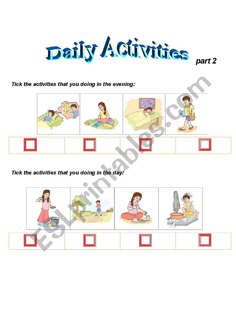 daily activites   part2 worksheet