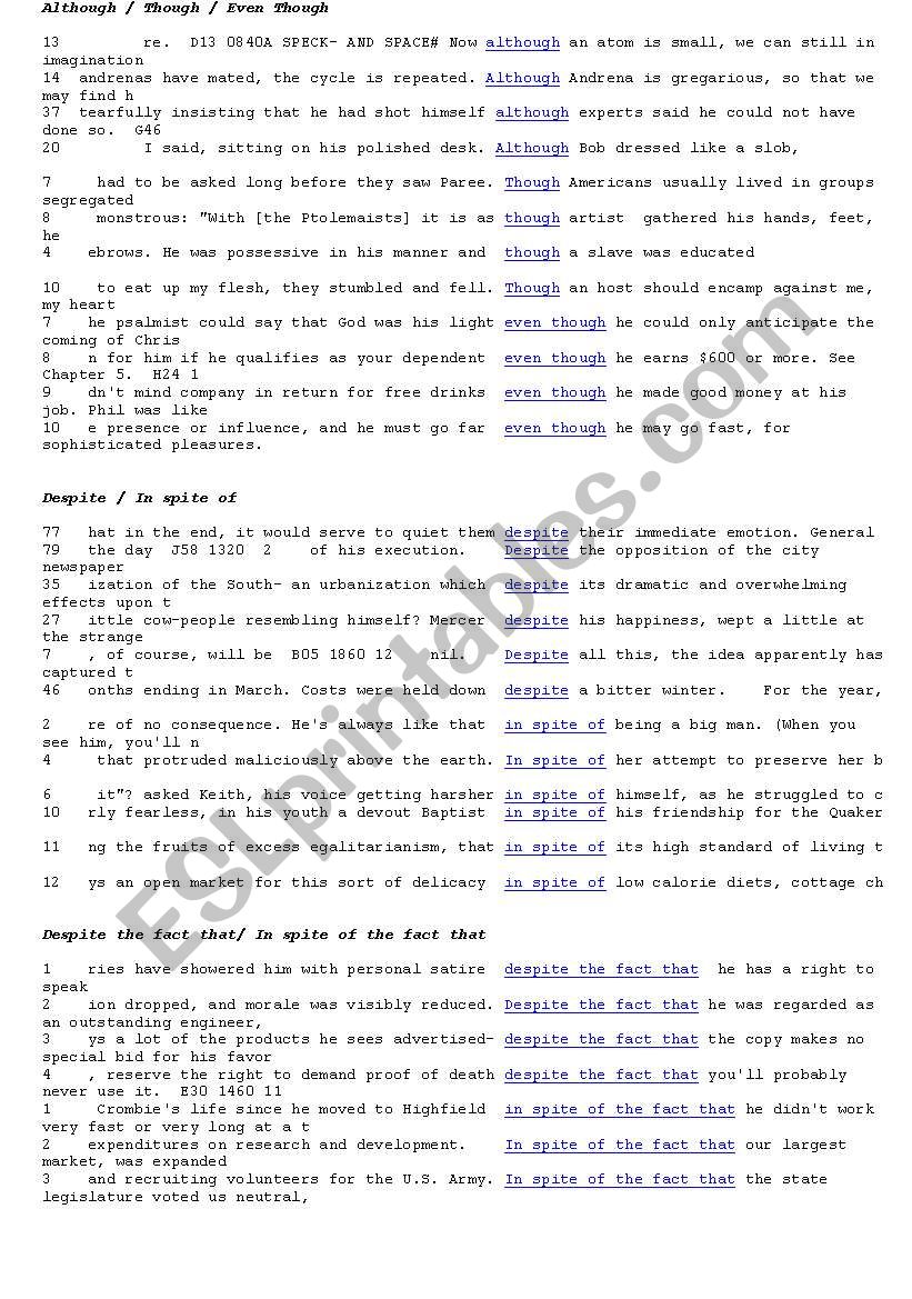 concordance data worksheet