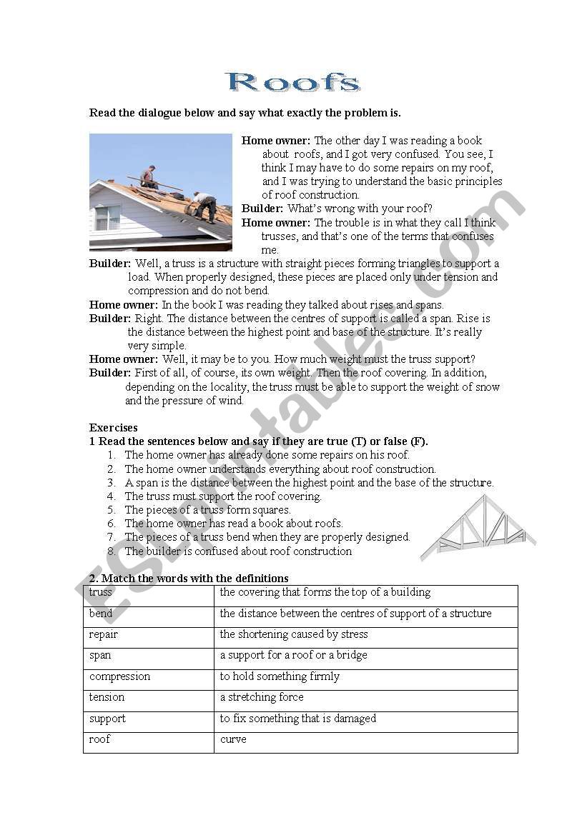 roofs worksheet