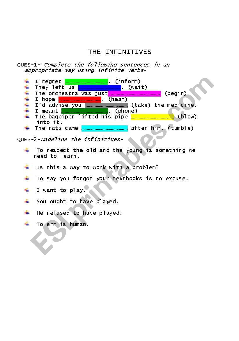 THE INFINITIVES worksheet