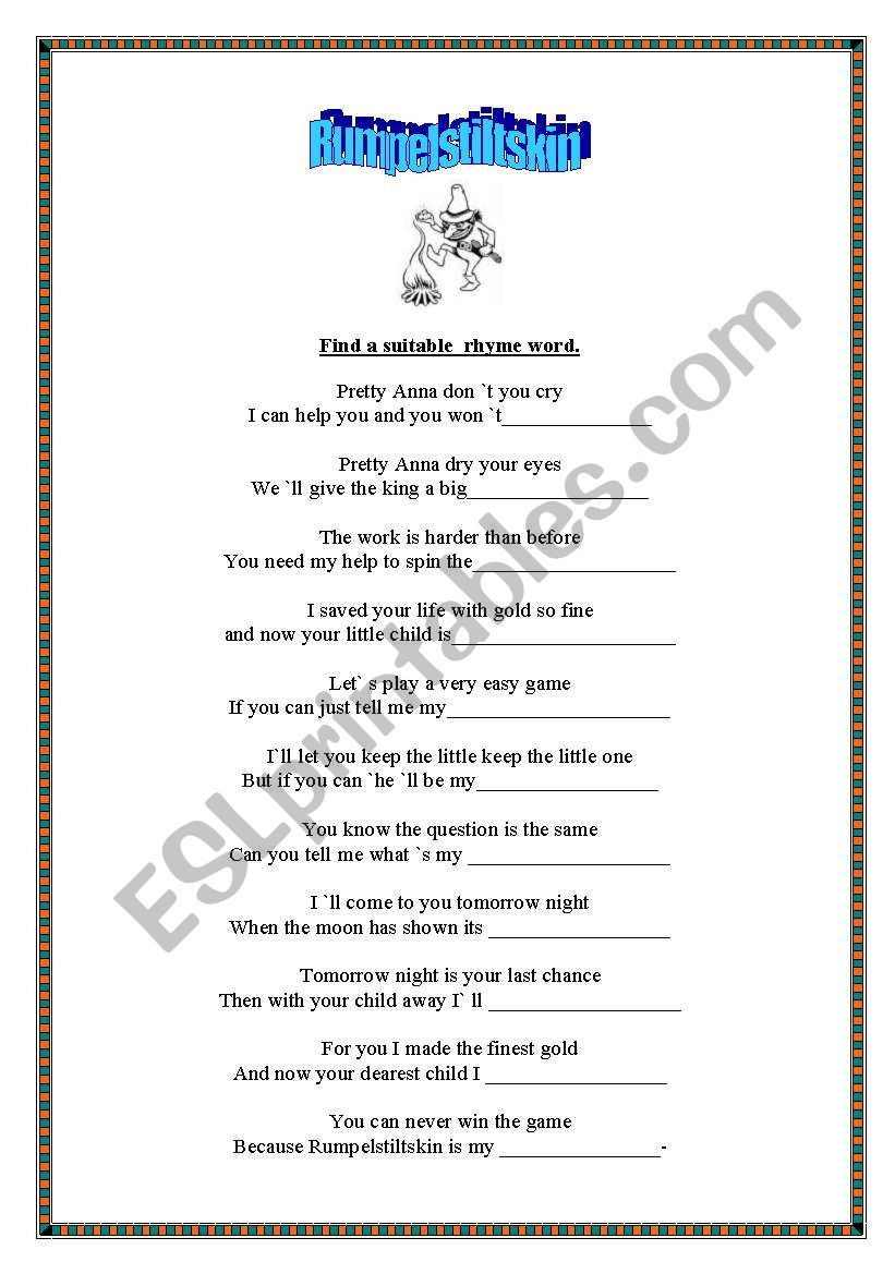 Rumpelstiltskin worksheet