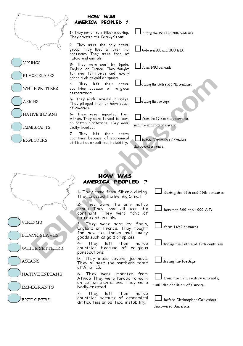 How was Amrica peopled worksheet