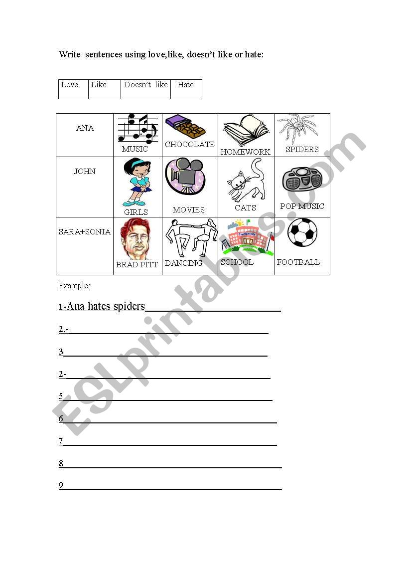 LIKES AND DISLIKES worksheet