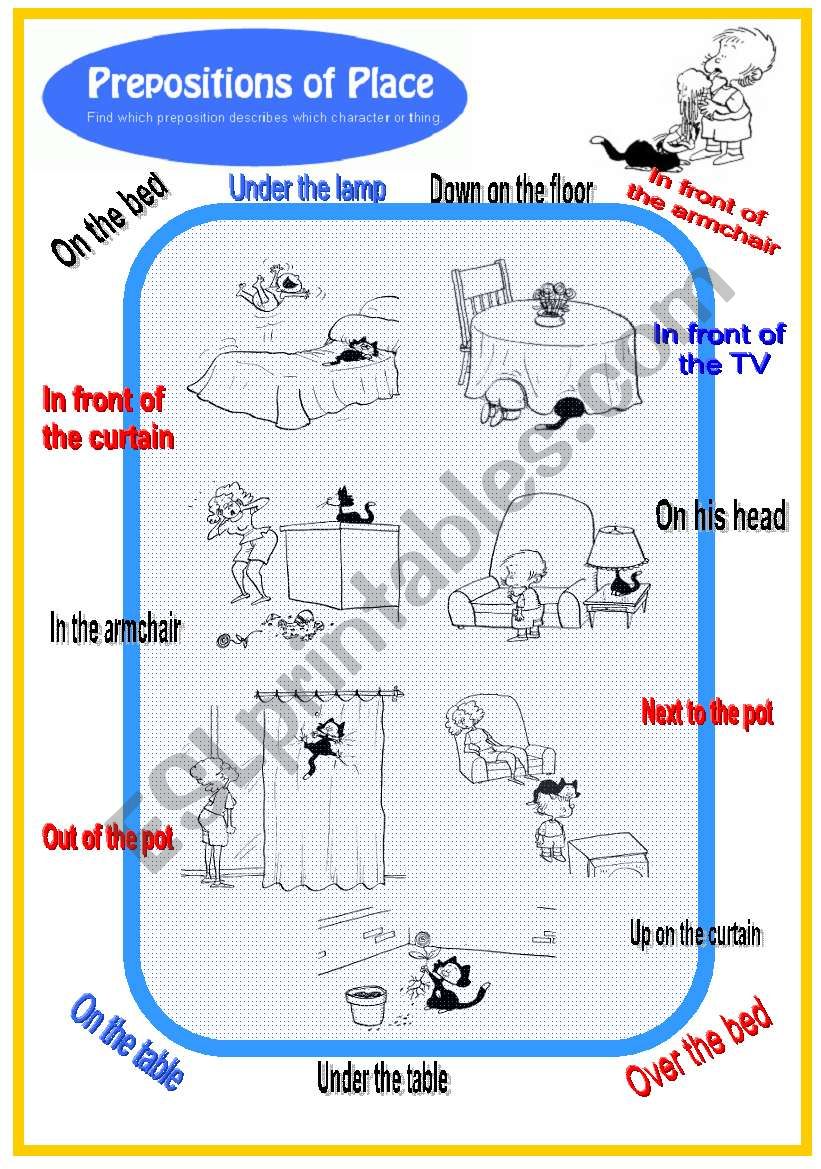 Prepositions of place with black cat